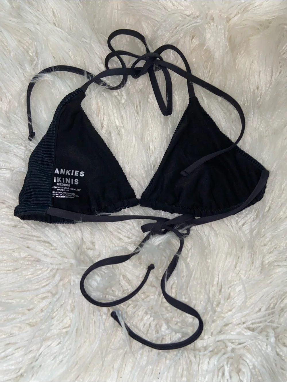 Frankie's Bikinis Black Ribbed Triangle Swim Top